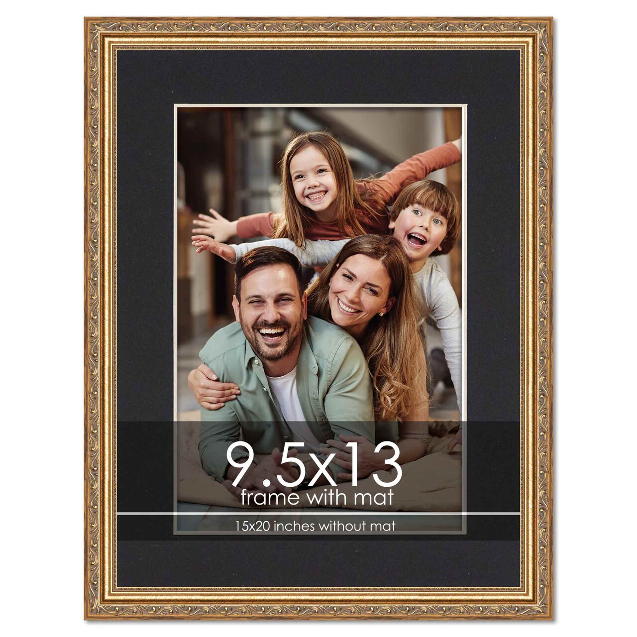 Antique Gold Frame with Black Photo Mat, UV Acrylic Front, Foam Board Backing, 60 Sizes Available